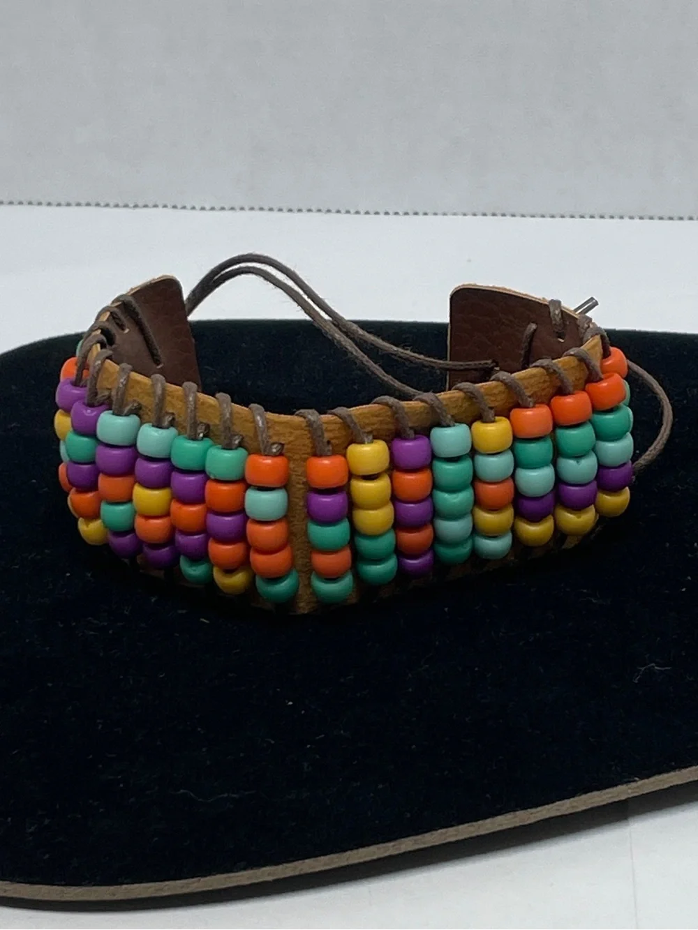 Multicolor Abacus Style Beaded Faux Leather Wrap Bracelet Adjustable